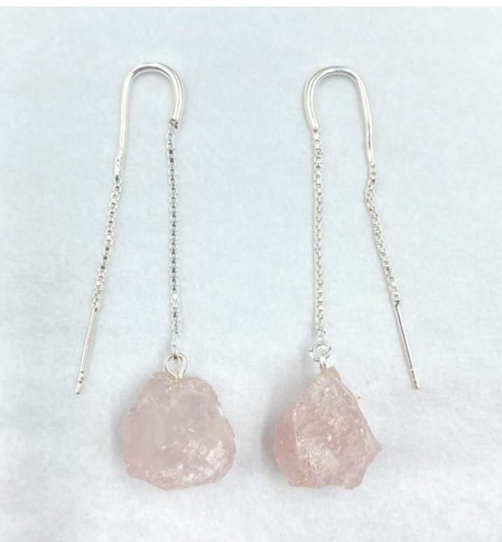 ROSE QUARTZ THREAD EARRINGS