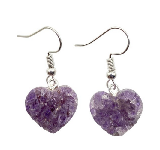 AMETHYST CLUSTER HEART EARRINGS